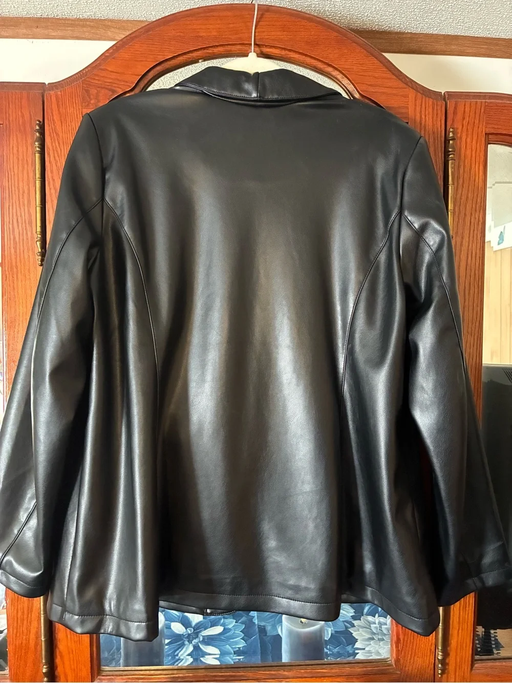 Susan Graver Black Faux Leather Blazer with Shawl Lapel
